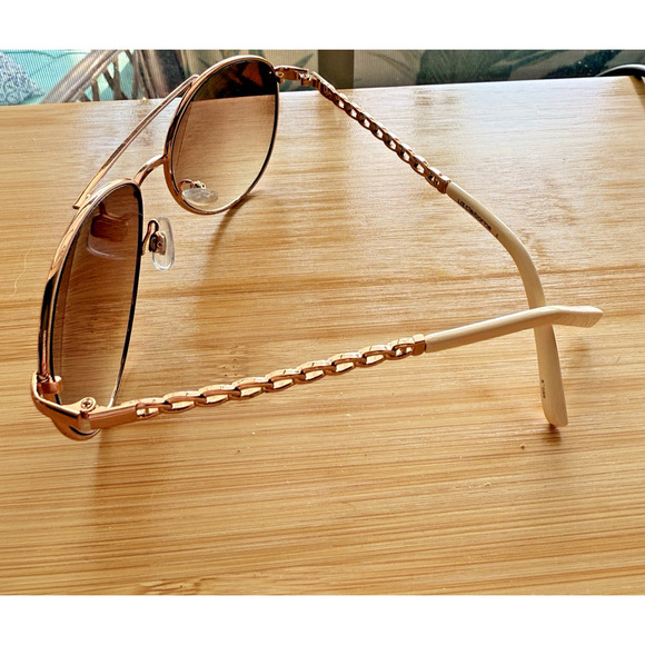 Liz Claiborne Aviator Sunglasses Rose Gold Chain Effect Summer Trendy Beach - Picture 10 of 12